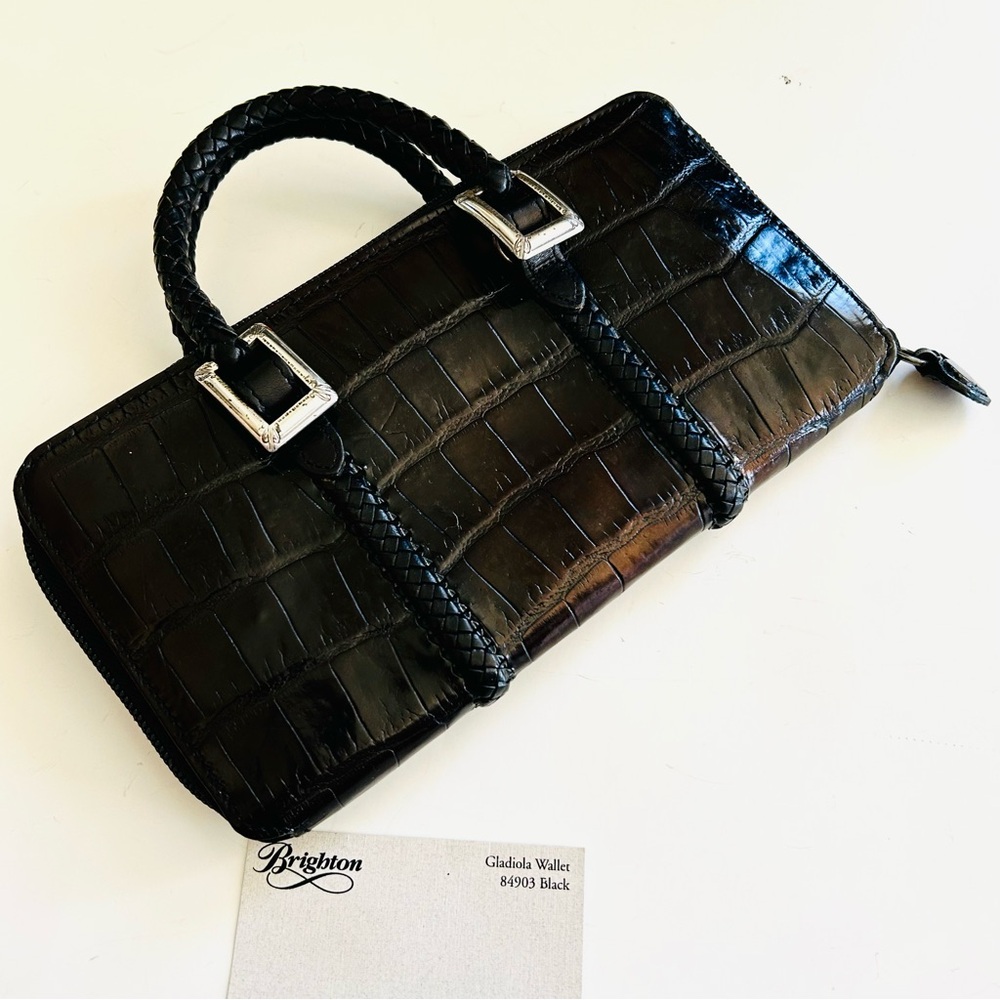Brighton Black Crocodile Embossed Gladiola Women's Wallet EUC - Picture 2 of 9